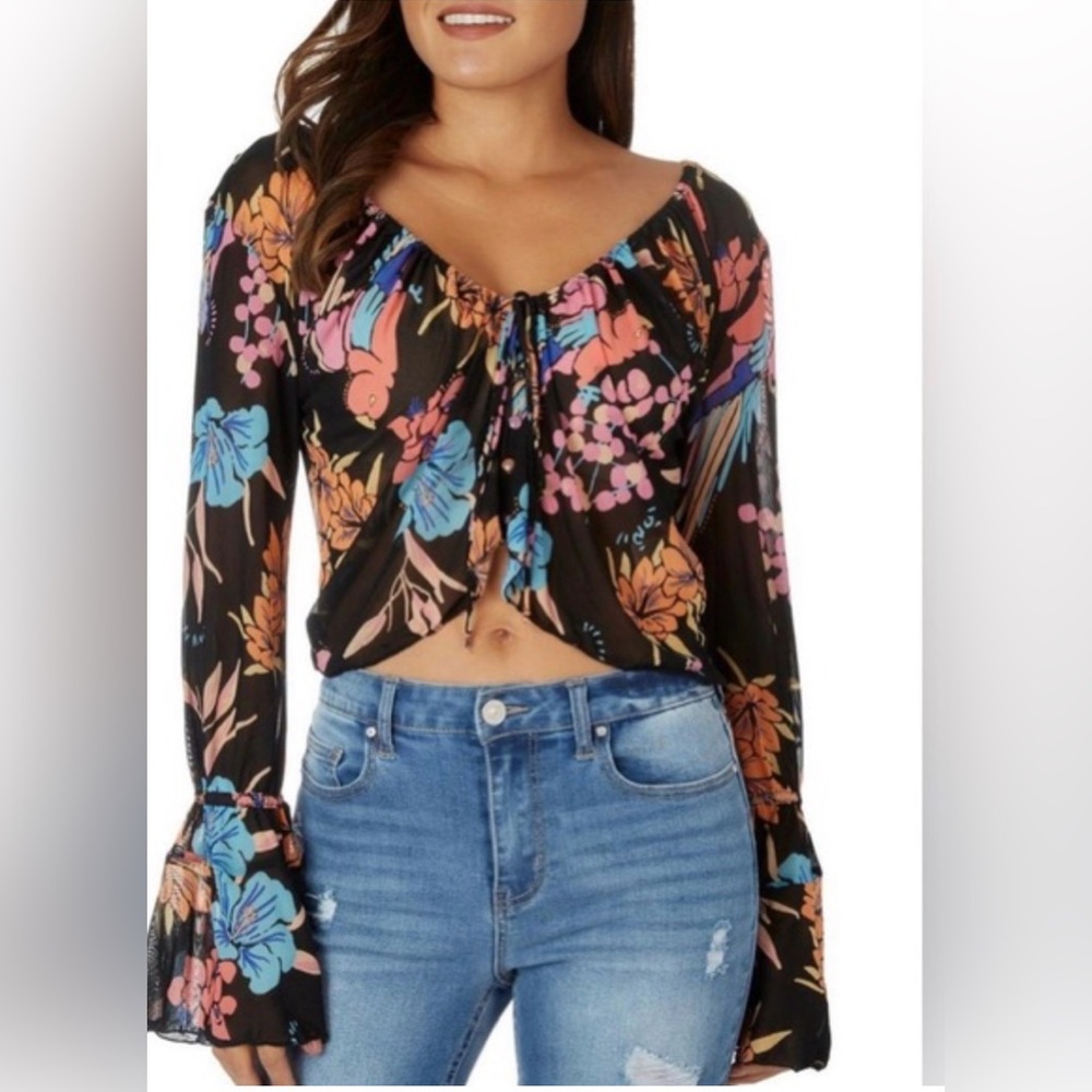 Free People Black‎ Floral Blouse